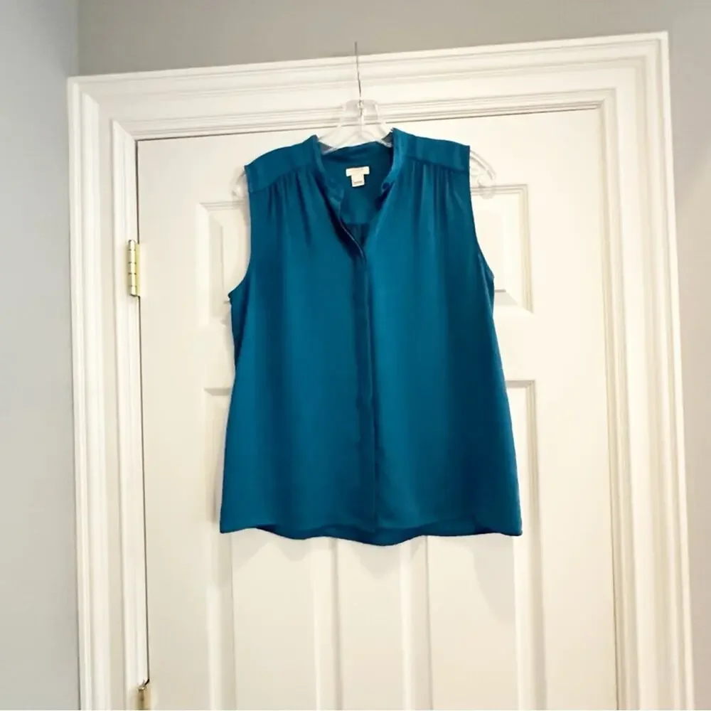 J. Crew Dark Teal Sleeveless Button Front Top Blouse Size 8 G2248 Summer 2017